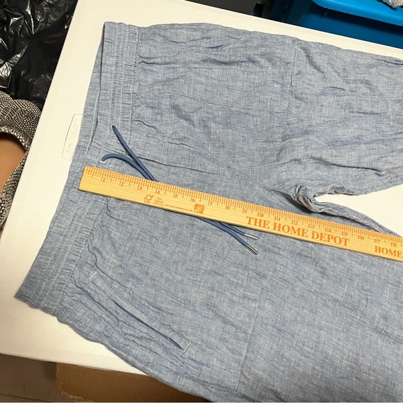 Athleta Retreat Linen Pants Straight Wide Leg Blue Size 16 L2 - Picture 8 of 9